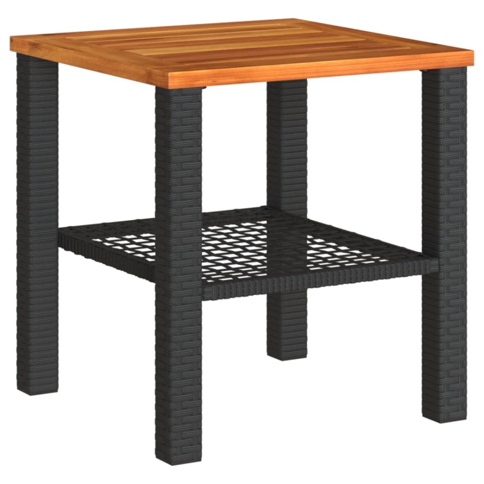 Mesa de jardín ratán sintético madera acacia negro 40x40x42