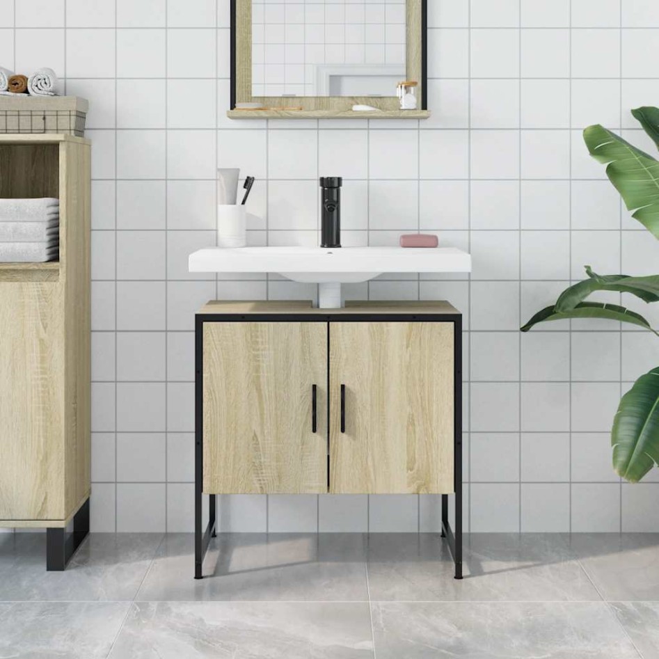 Armario lavabo baño madera ingeniería roble Sonoma 60x33x60