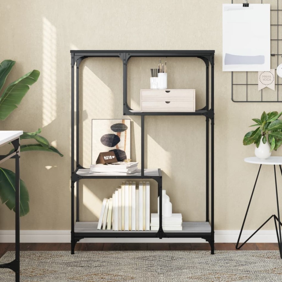 Estantería madera de ingeniería y acero Sonoma gris