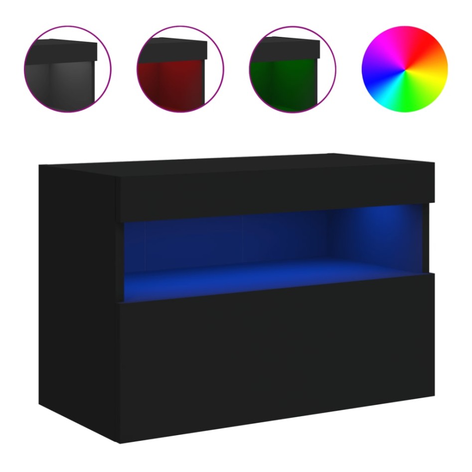 Mueble de TV de pared con luces LED negro 60x30x40