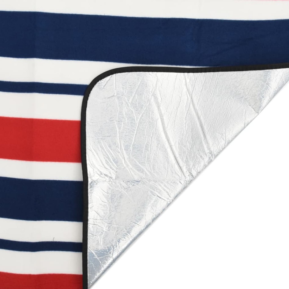 Manta de picnic plegable terciopelo rayas rojo azul 200x200