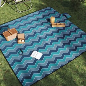 Manta de picnic plegable terciopelo ondas azules 200x200