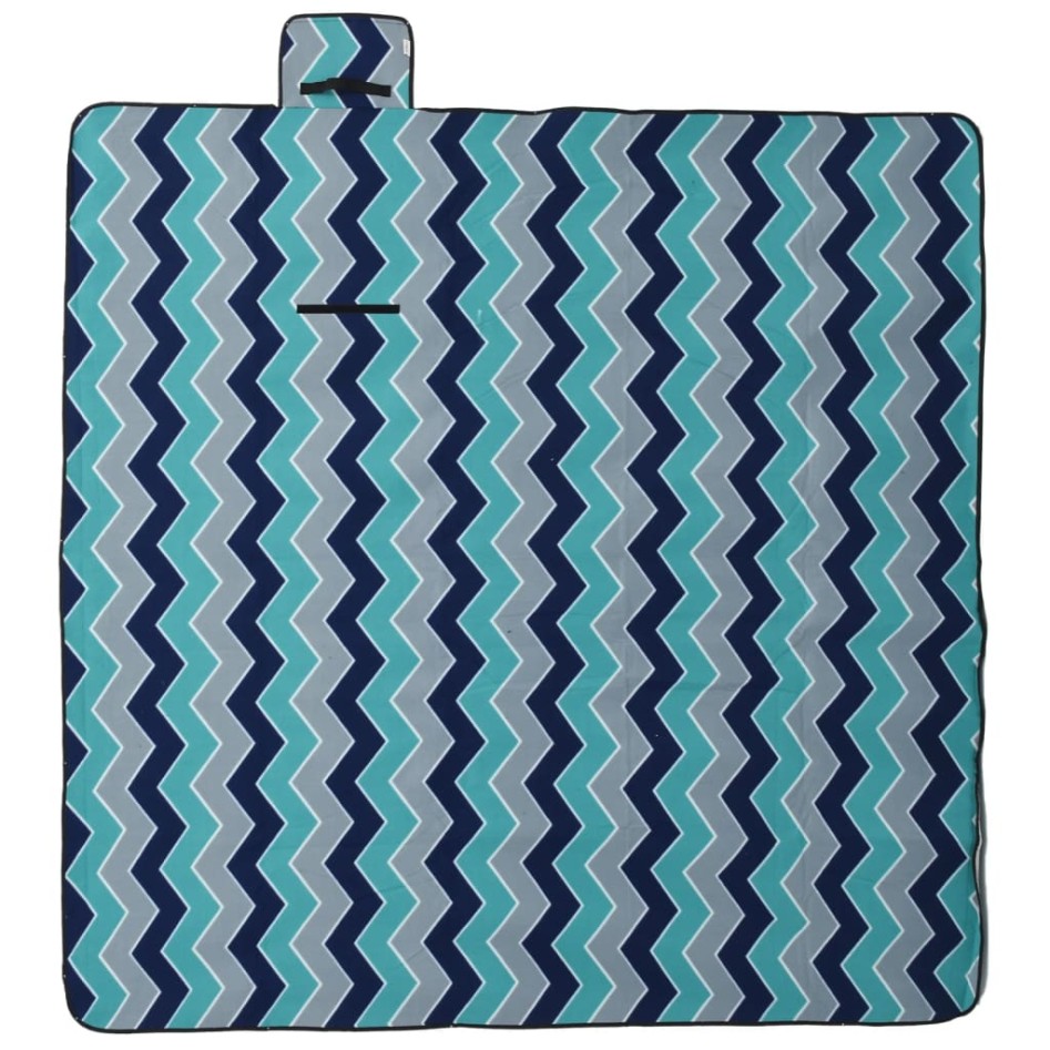 Manta de picnic plegable terciopelo ondas azules 200x200