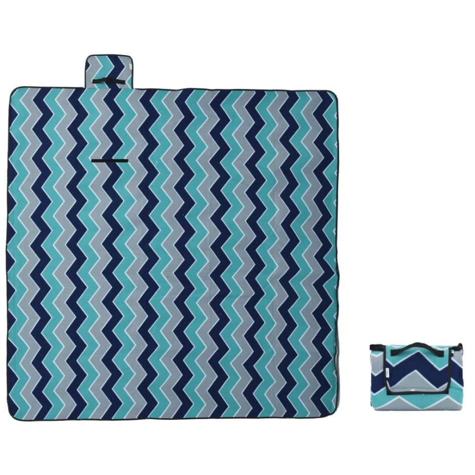Manta de picnic plegable terciopelo ondas azules 200x200
