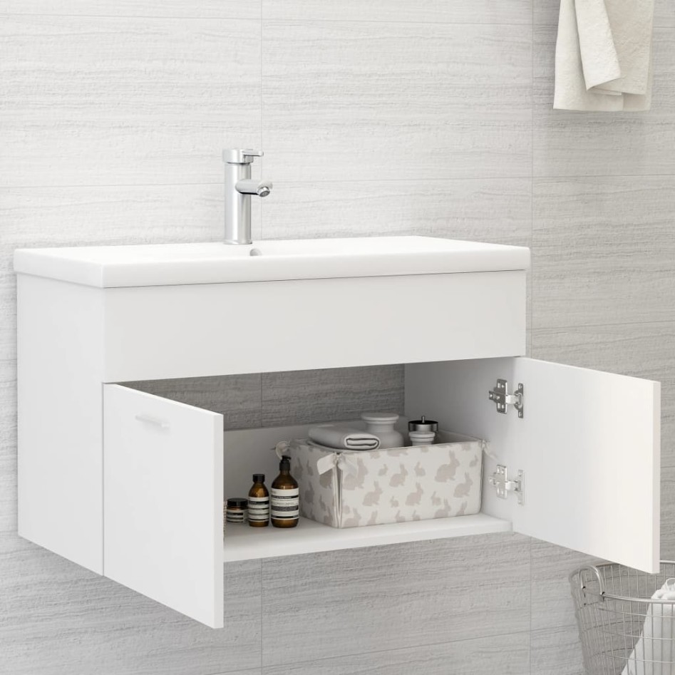 Armario para lavabo madera contrachapada blanco 80x38,5x46