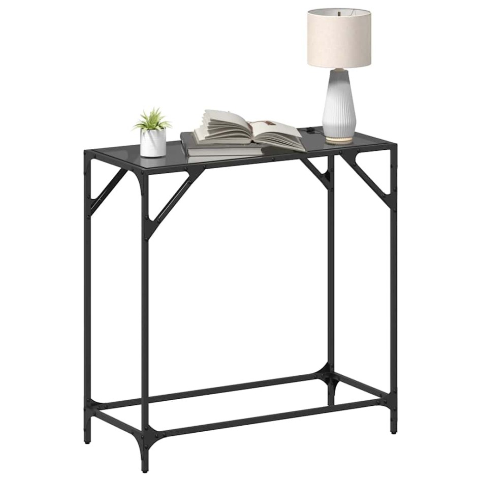 Mesa consola con superficie de vidrio negro acero 80x35x81