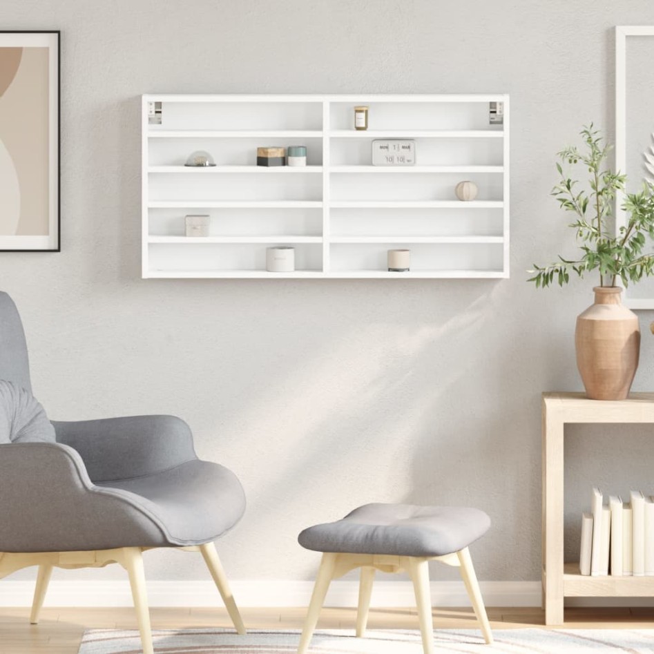 Vitrina de madera de ingeniería blanca 100x8,5x50