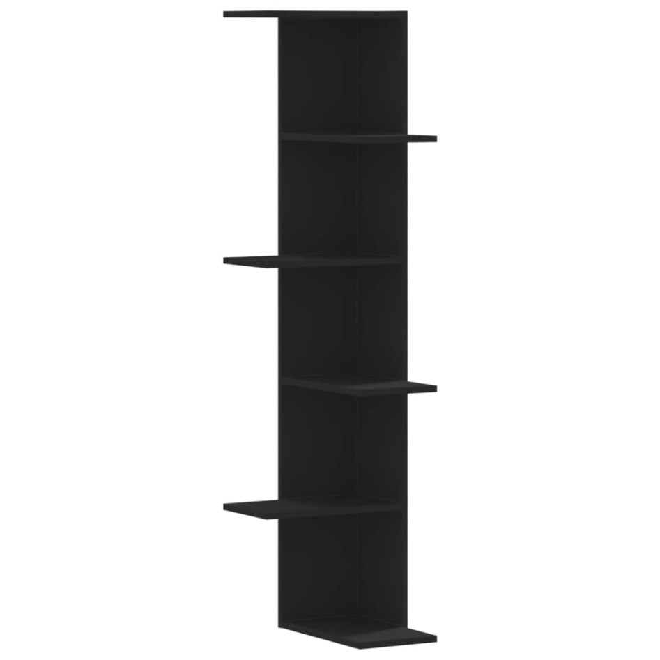 Estantería de pared de esquina madera negra 36,5x36,5x140