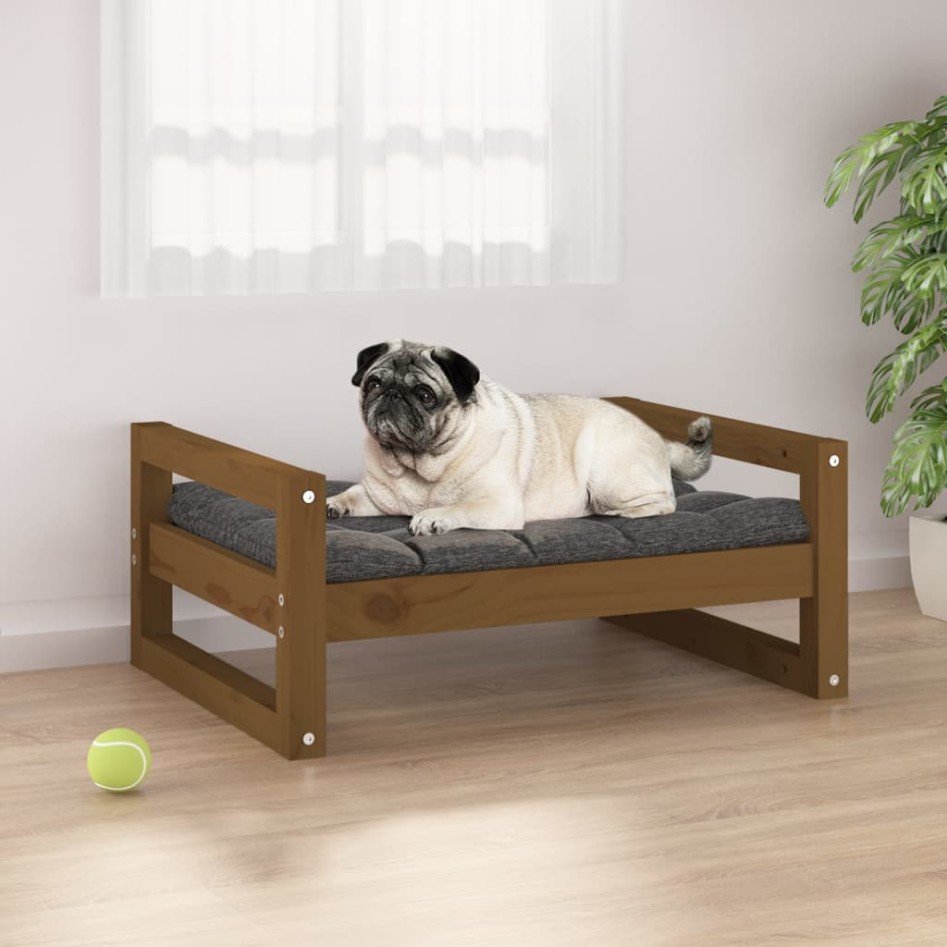 Cama para perros madera maciza pino marrón miel 65,5x50,5x28