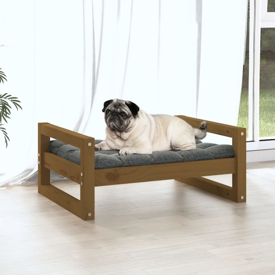 Cama para perros madera maciza pino marrón miel 65,5x50,5x28