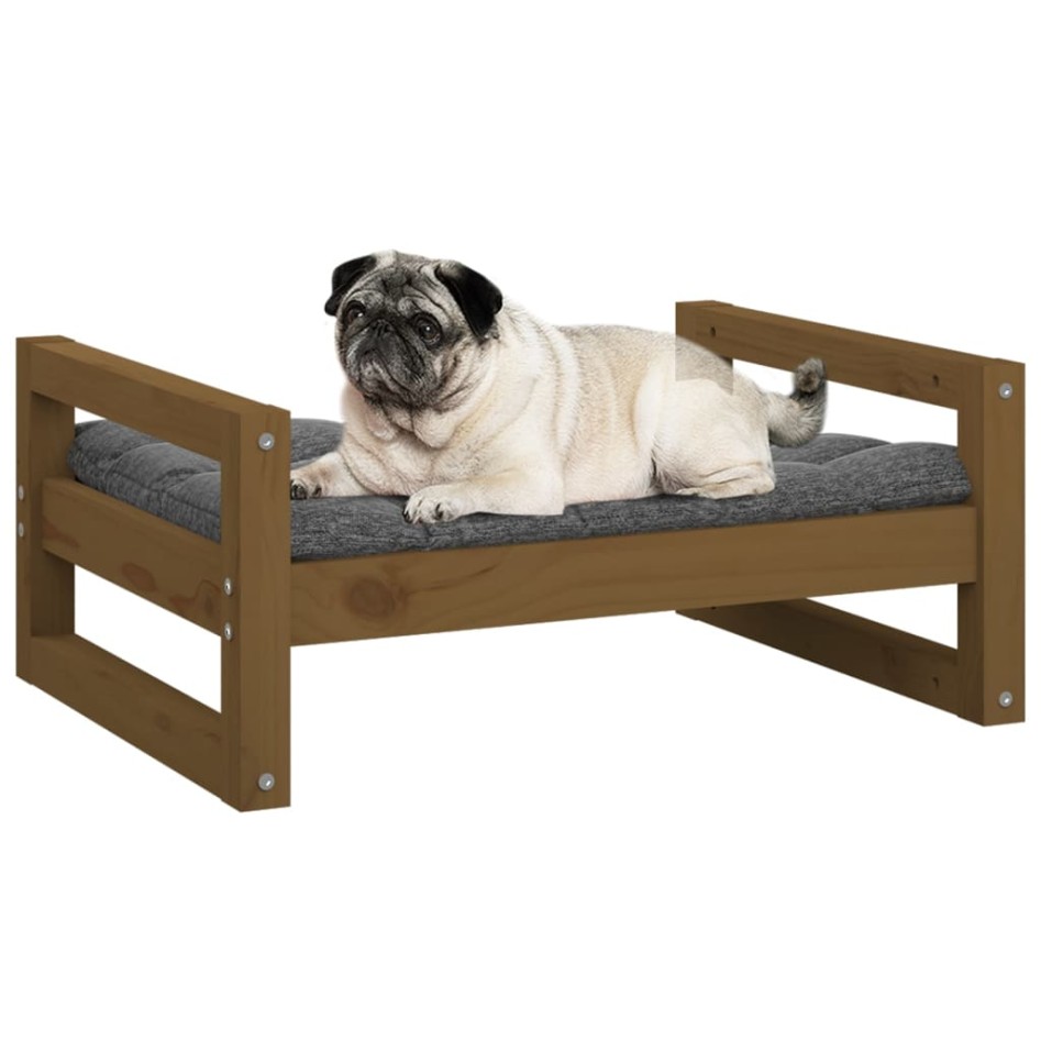 Cama para perros madera maciza pino marrón miel 65,5x50,5x28