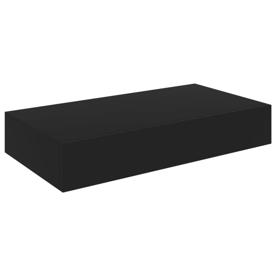 Estante flotante de pared con cajón negro 48x25x8