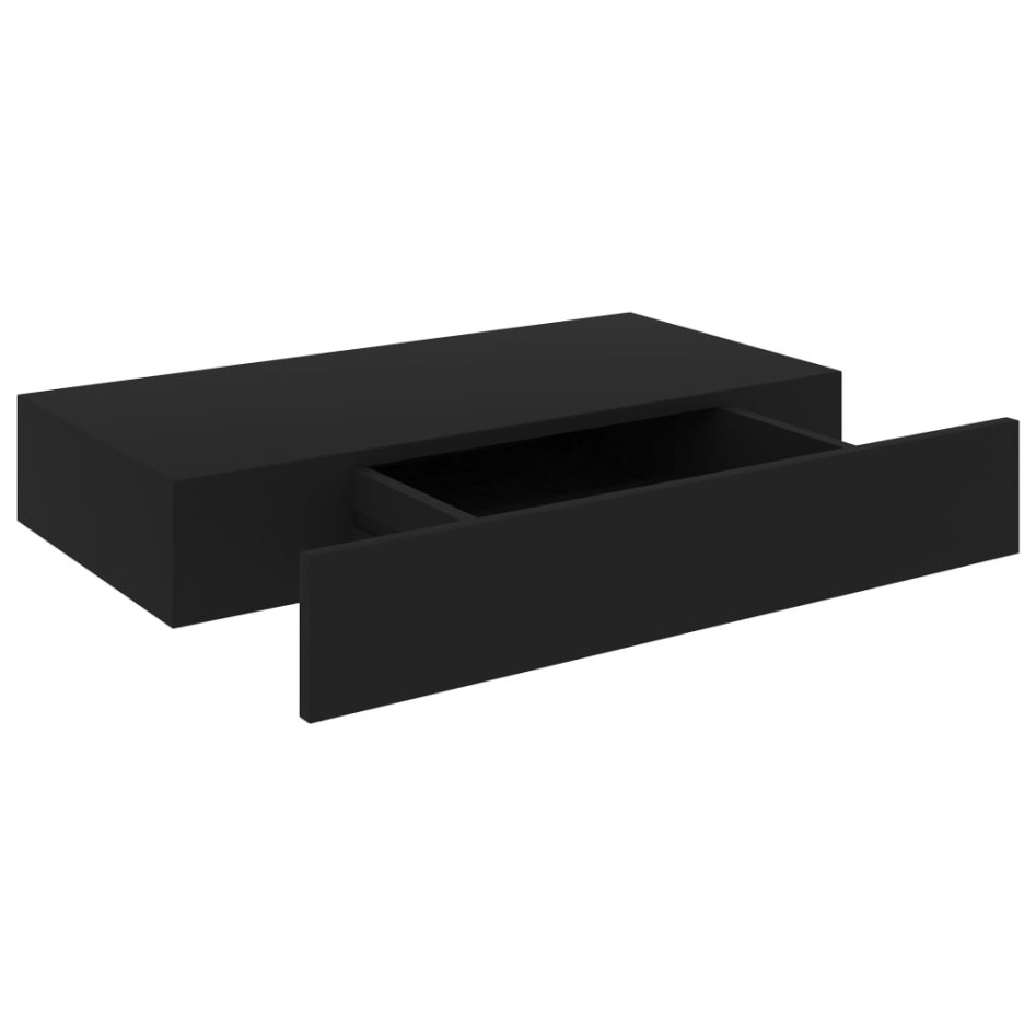 Estante flotante de pared con cajón negro 48x25x8