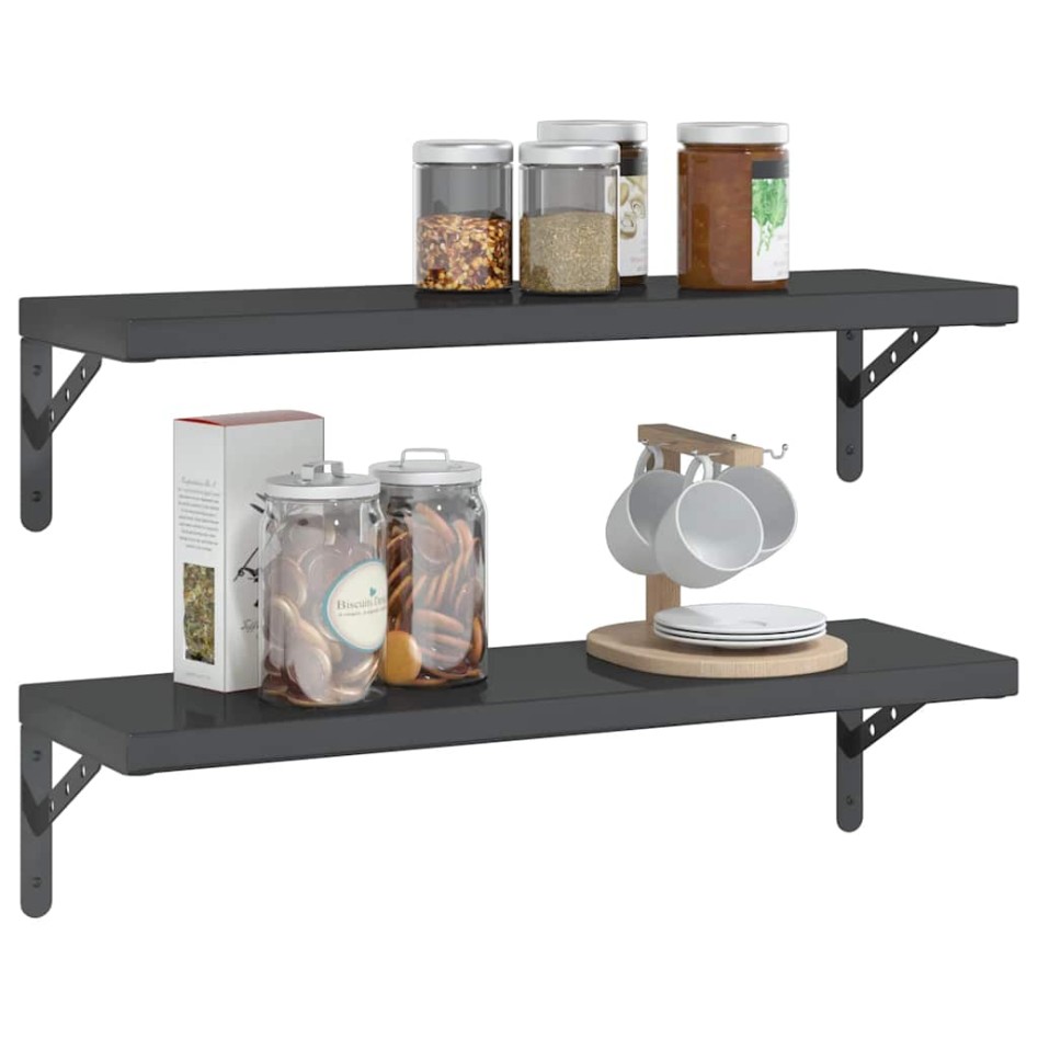 Estantes de pared 2 uds acero inoxidable negro 75x23,5x3