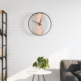 Reloj de pared de hierro y madera de roble marrón Ø35