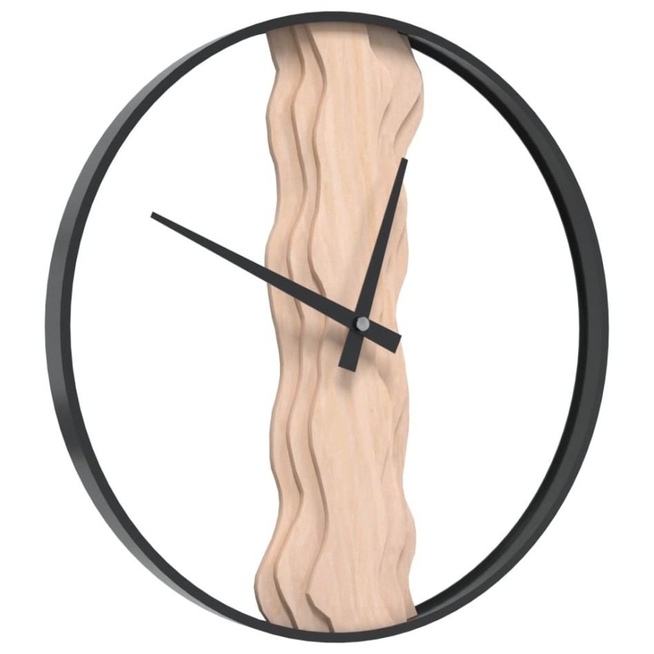Reloj de pared de hierro y madera de roble marrón Ø35