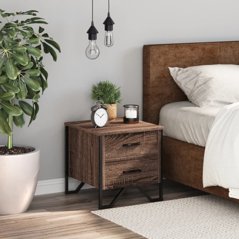 Mesita de noche madera de ingeniería marrón roble 40x41x40