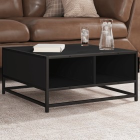 Mesa de centro madera ingeniería y metal negro 60,5x60,5x30
