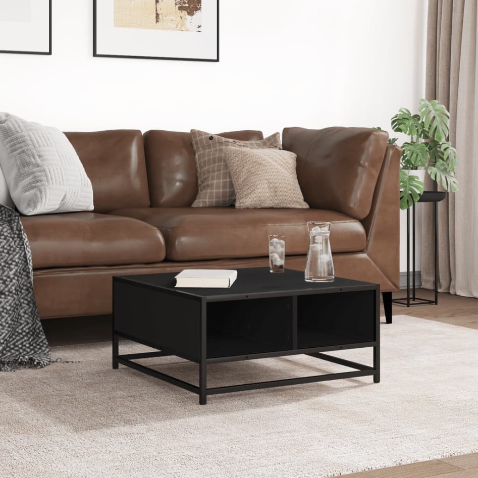 Mesa de centro madera ingeniería y metal negro 60,5x60,5x30