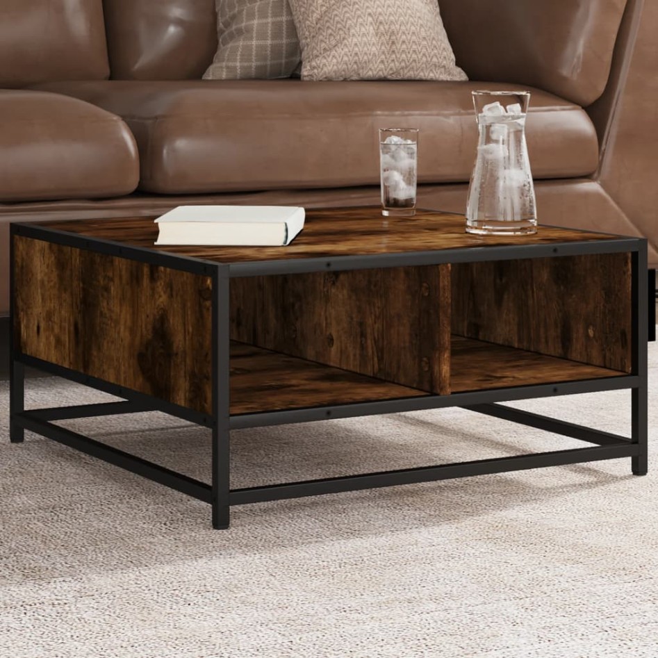 Mesa de centro madera y metal roble ahumado 60,5x60,5x30