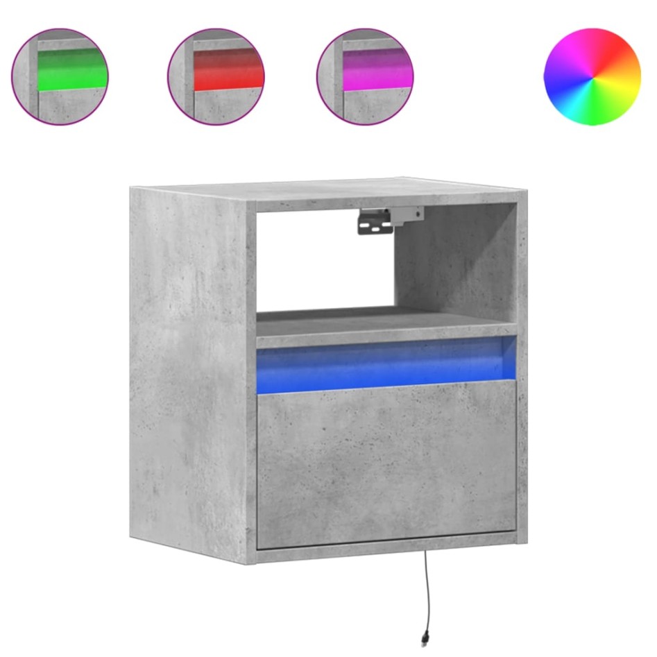 Mesita de noche de pared con luces LED gris