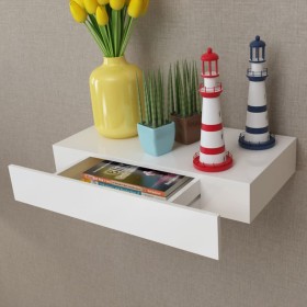 Estante flotante pared con 1 cajón MDF blanco para