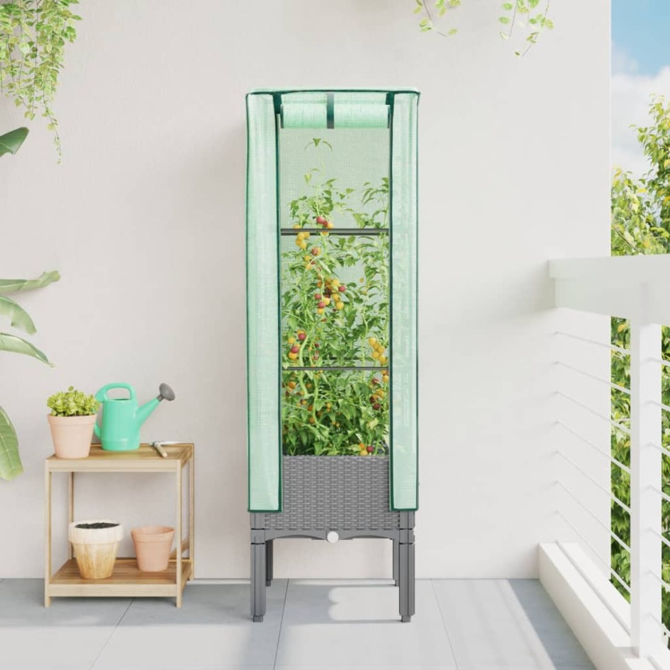 Arriate con cubierta invernadero aspecto ratán 40x40x140