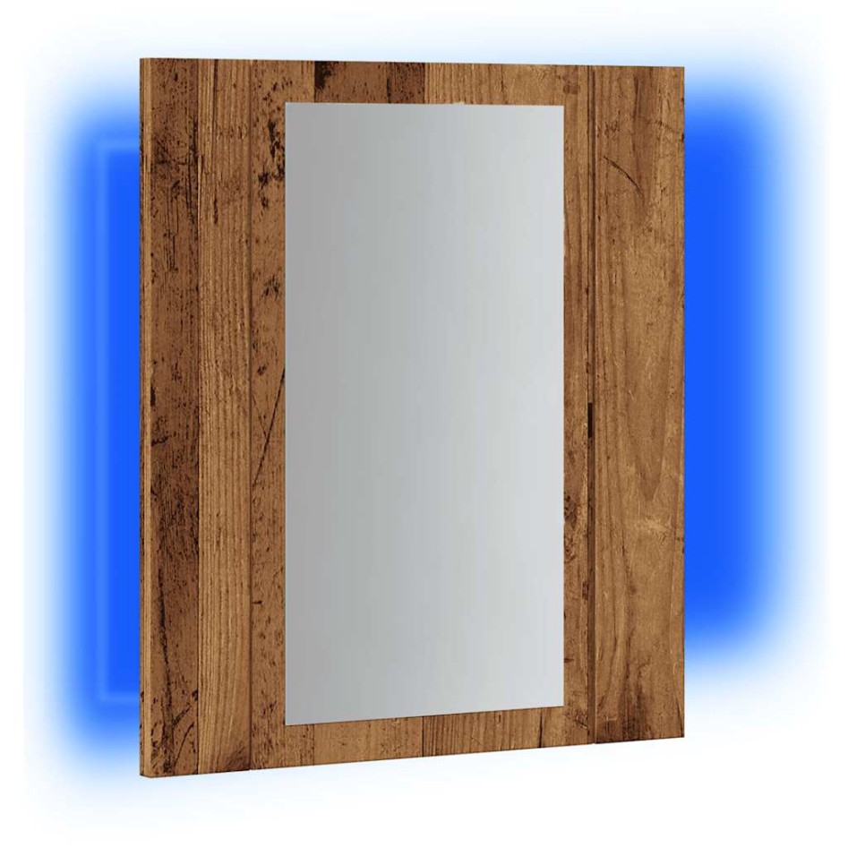 Armario de baño con espejo LED madera envejecida 40x12x45