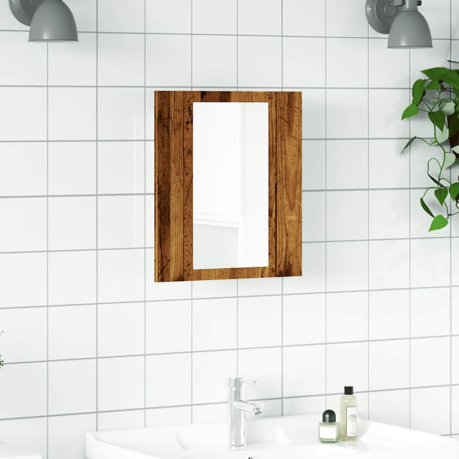 Armario de baño con espejo LED madera envejecida 40x12x45