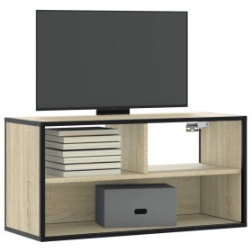 Mueble TV madera ingeniería y metal roble Sonoma 80x31x39,5
