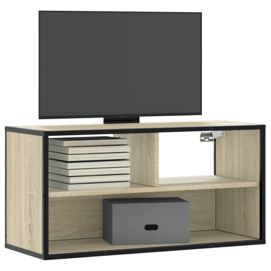 Mueble TV madera ingeniería y metal roble Sonoma 80x31x39,5