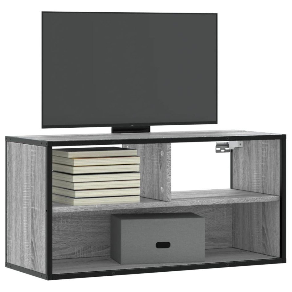 Mueble TV madera ingeniería y metal roble ahumado 80x31x39,5
