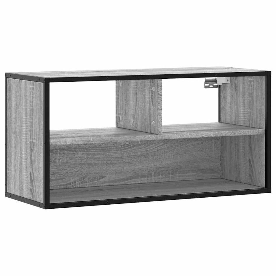Mueble TV madera ingeniería y metal roble ahumado 80x31x39,5
