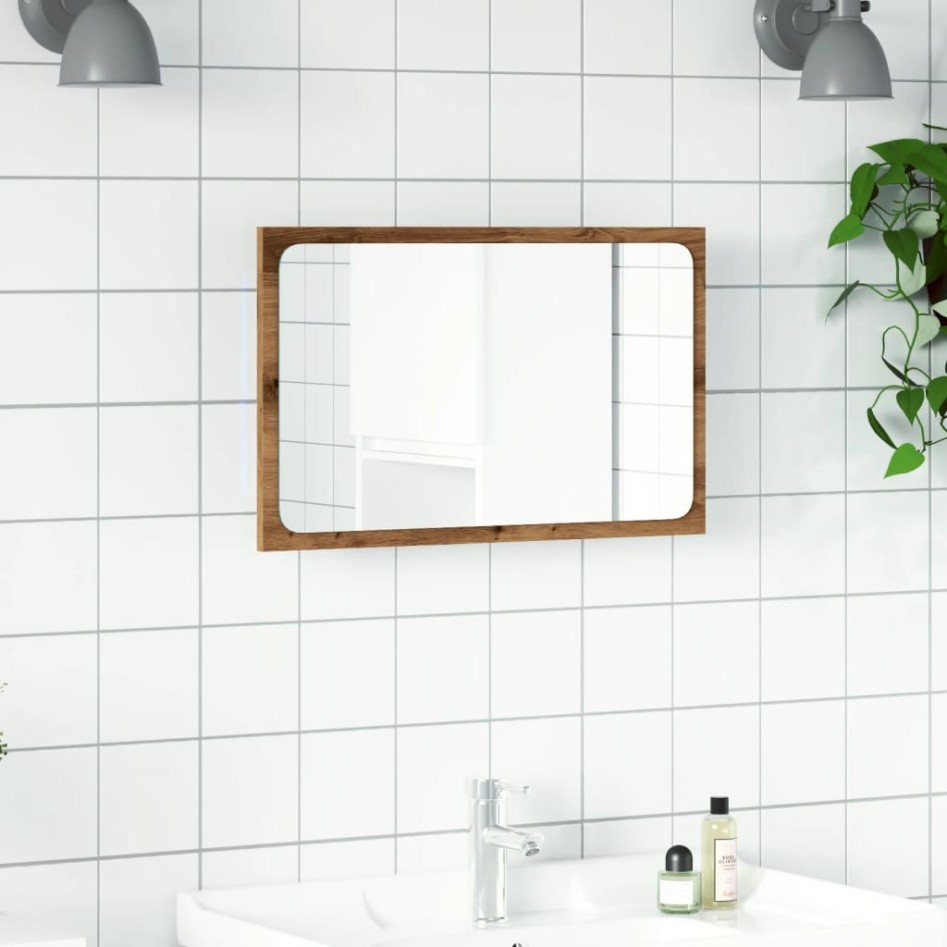 Espejo de baño con luz LED roble artisan 60x8,5x38
