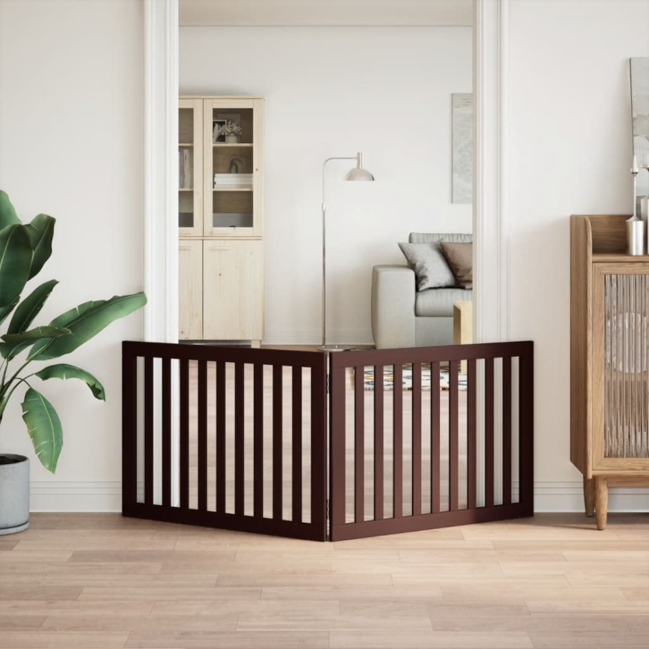 Puerta para perros plegable 2 paneles madera álamo marrón