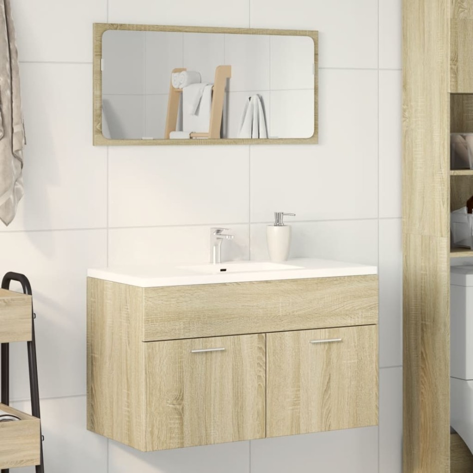 Mueble de lavabo de baño madera roble Sonoma 90x38,5x46