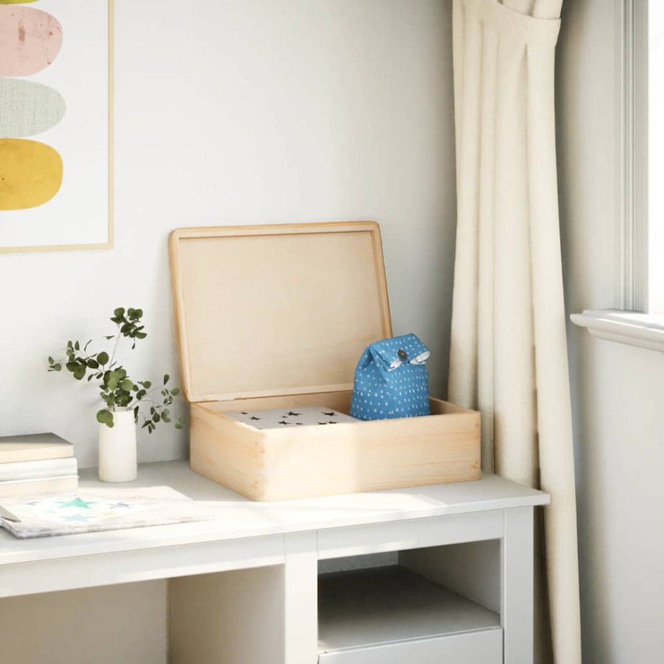 Caja de madera con tapa madera maciza de pino 40x30x13