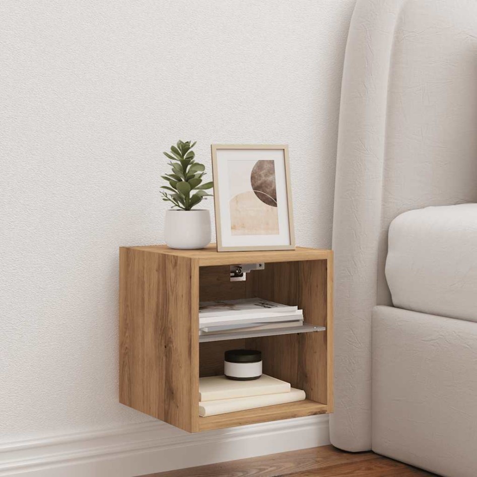 Mueble de TV de pared con luces LED roble artisian