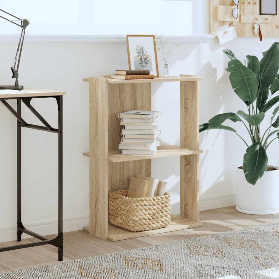 Librería 3 estantes madera ingeniería roble sonoma 60x30x80