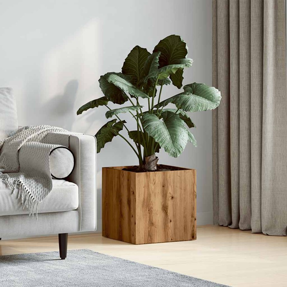 Jardinera de madera contrachapada roble artesanal 40x40x40