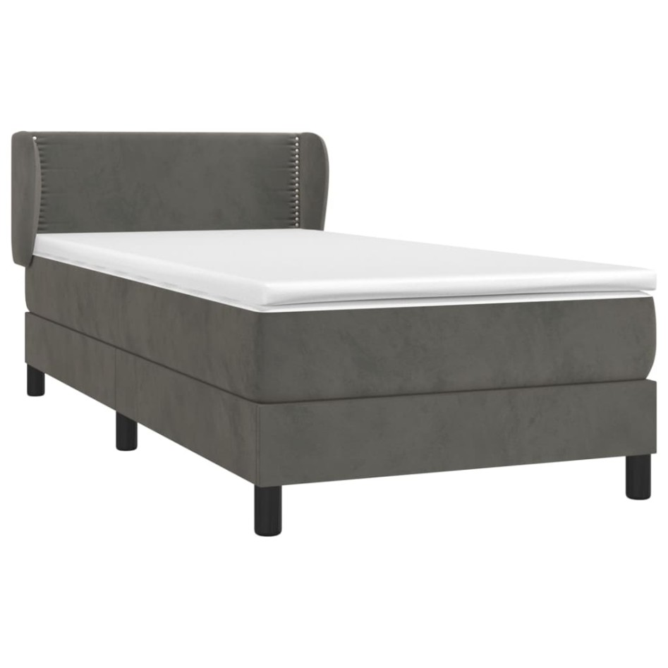 Cama box spring con colchón terciopelo gris oscuro 90x200