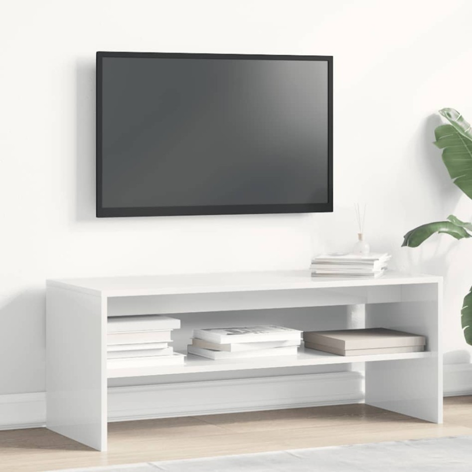 Mueble de TV madera contrachapada blanco brillante 100x40x40