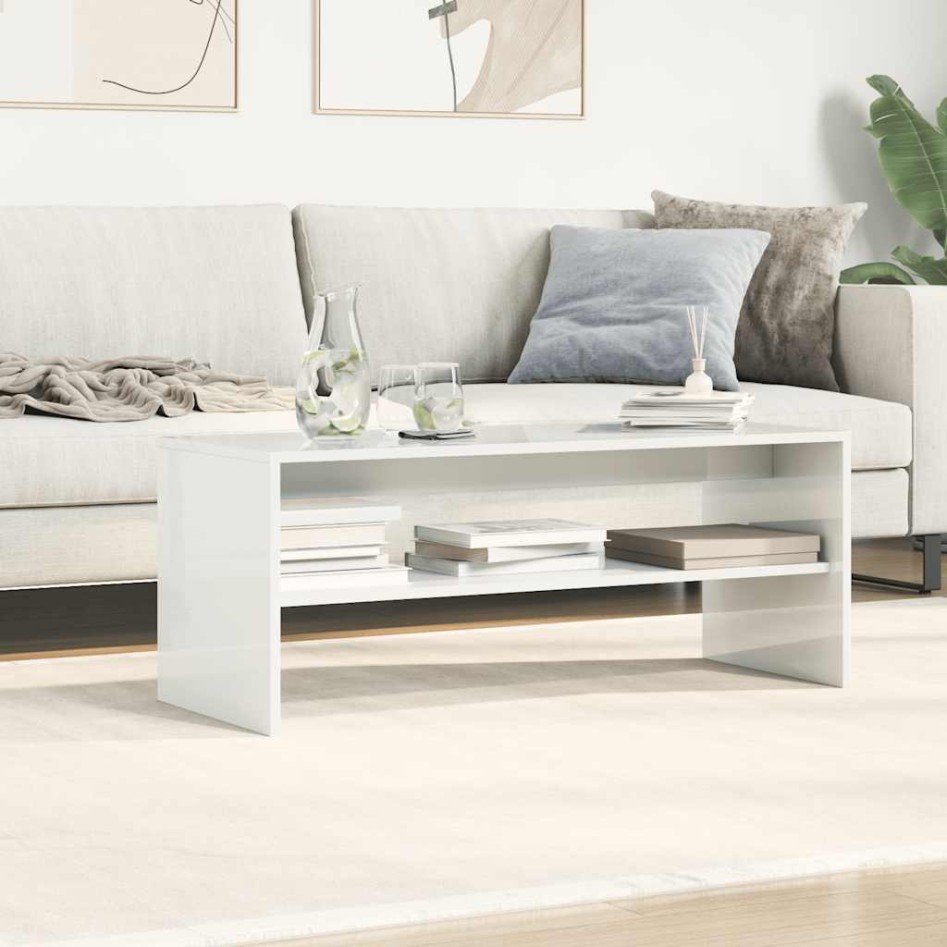 Mueble de TV madera contrachapada blanco brillante 100x40x40