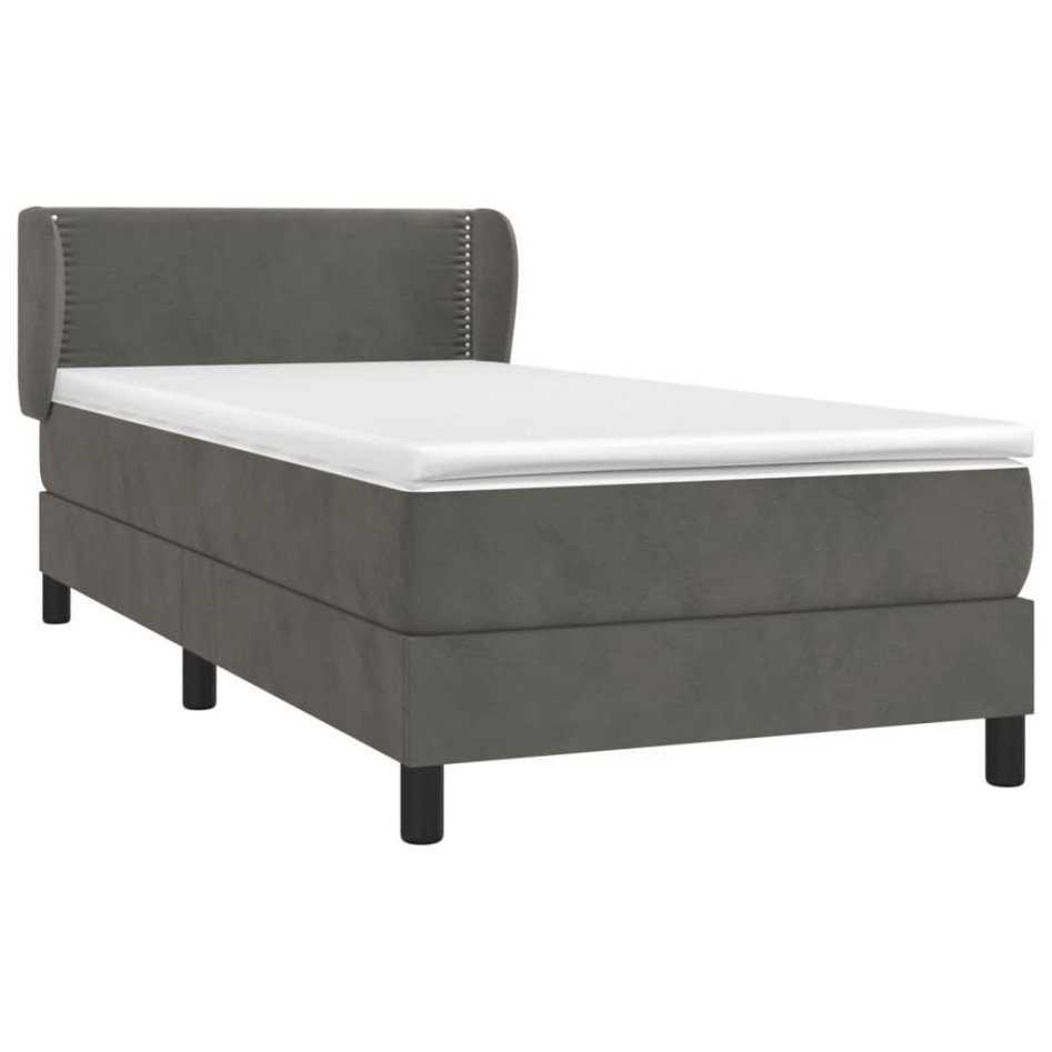Cama box spring con colchón terciopelo gris oscuro 90x190