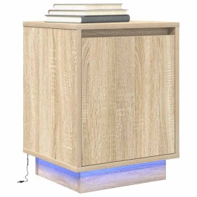 Mesilla de noche con luces LED roble Sonoma 38x34x50