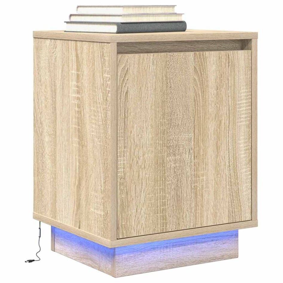 Mesilla de noche con luces LED roble Sonoma 38x34x50