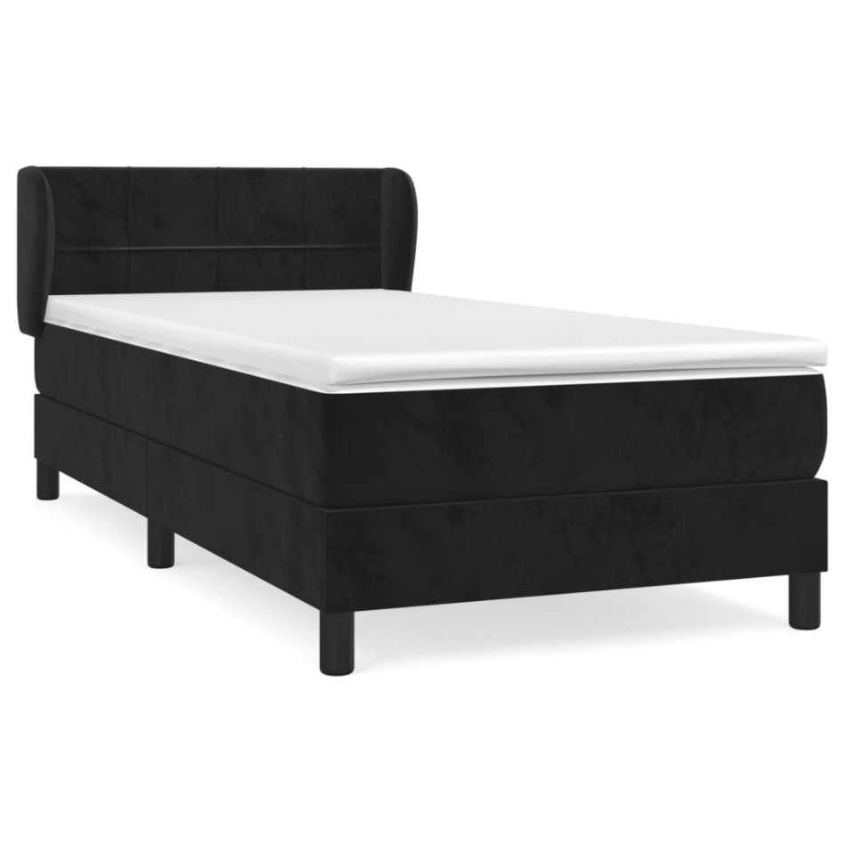 Cama box spring con colchón terciopelo negro 80x200