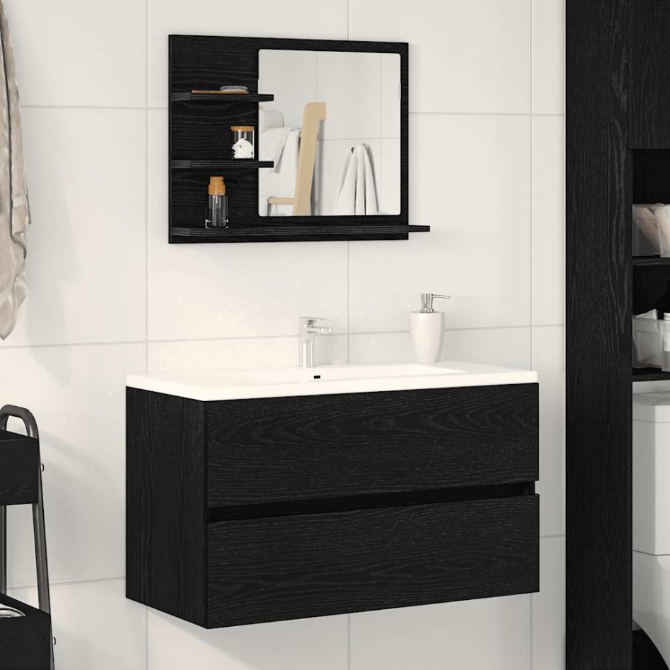 Espejo de baño de madera de roble negro 60x10,5x45