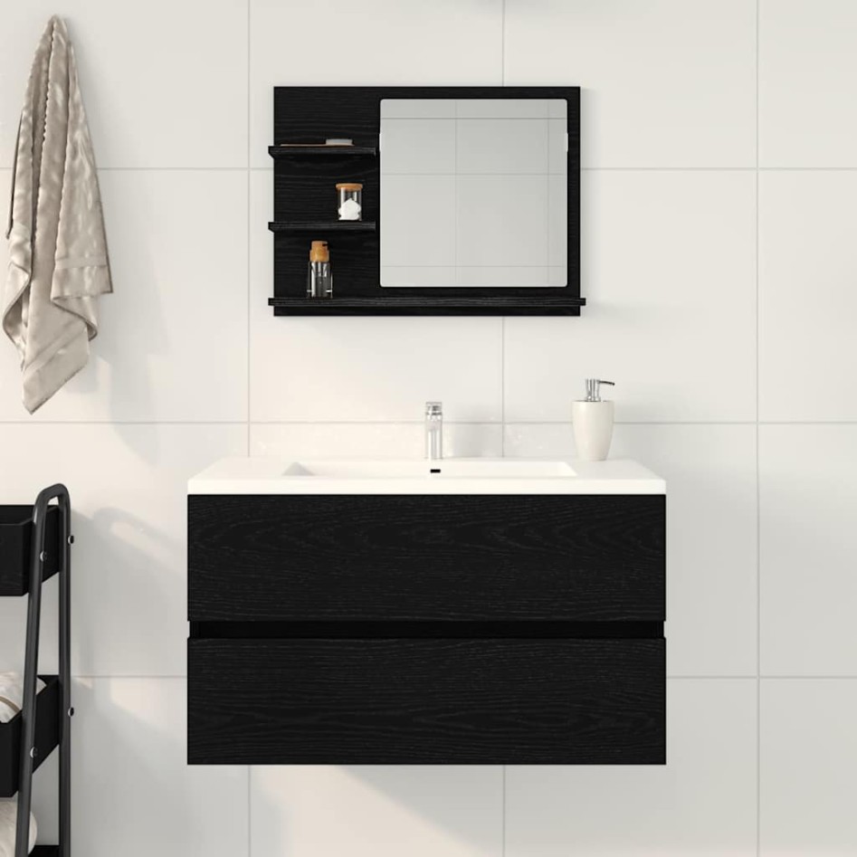 Espejo de baño de madera de roble negro 60x10,5x45