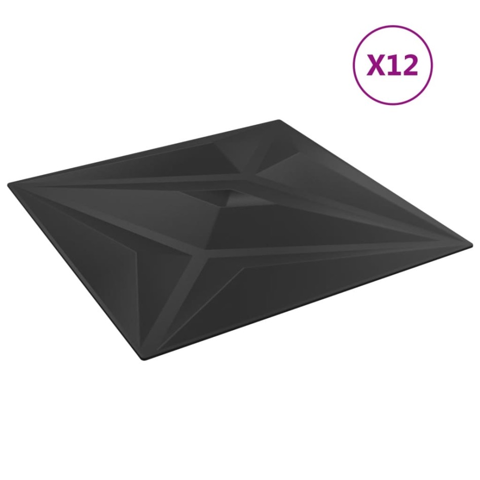 Paneles de pared 12 uds XPS estrella negro 50x50 cm 3